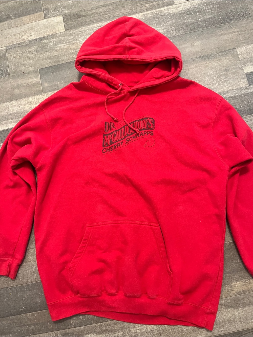 Red Pullover Hoodie with Schnapps Chest Logo